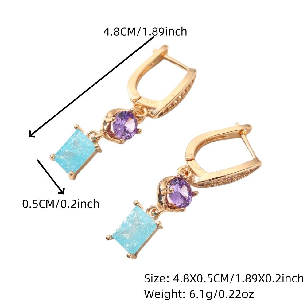1 Pair Fashion Colored Square Dangle Earrings for Women Cubic Zirconia Earring Jewelry Wedding Party Accessories