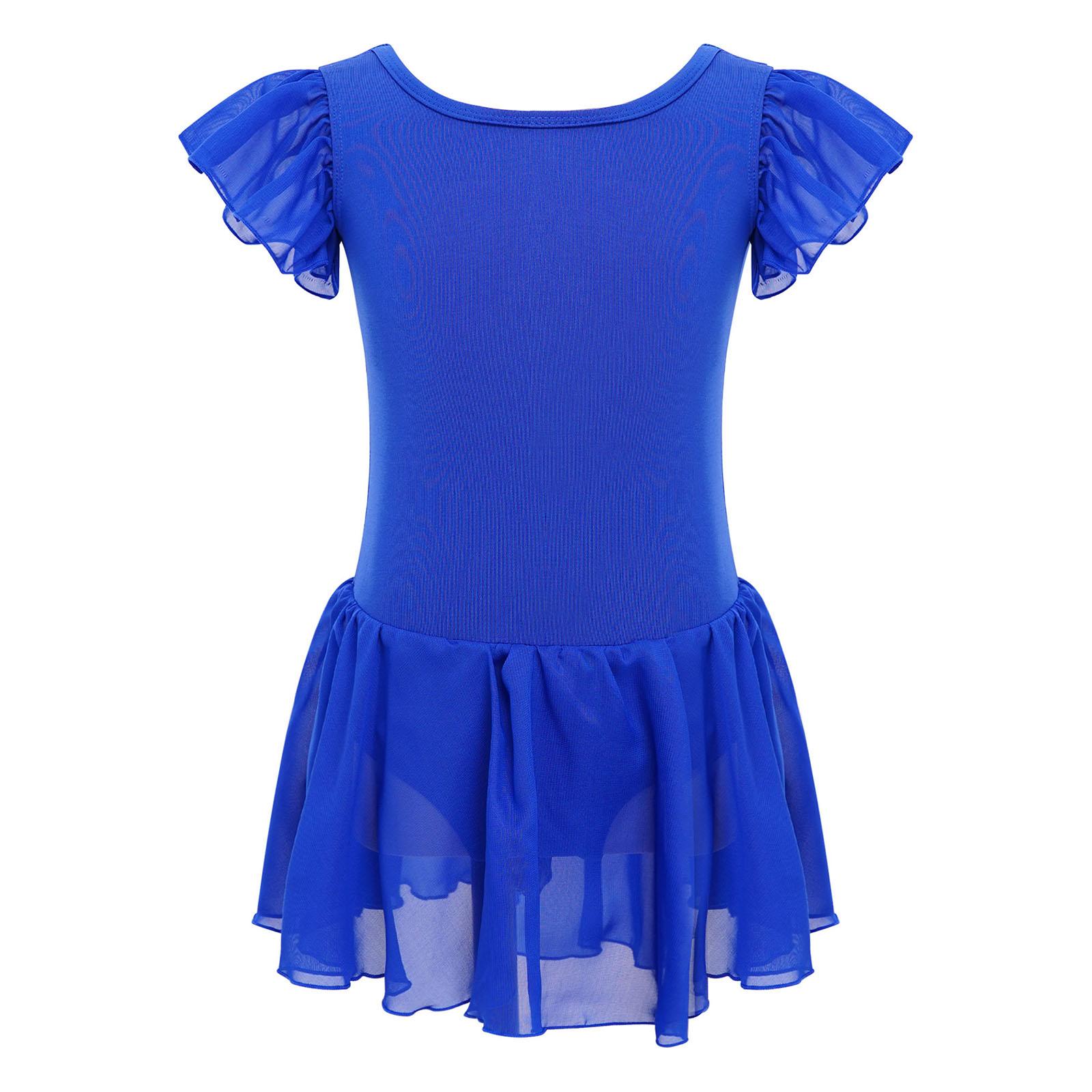 Kids Ballerina Skirted Dance Leotard Dress Dance Practice Clothes Girls Ruffle Sleeves Ballet Dress Girls Cross Back Ballet 100 синий