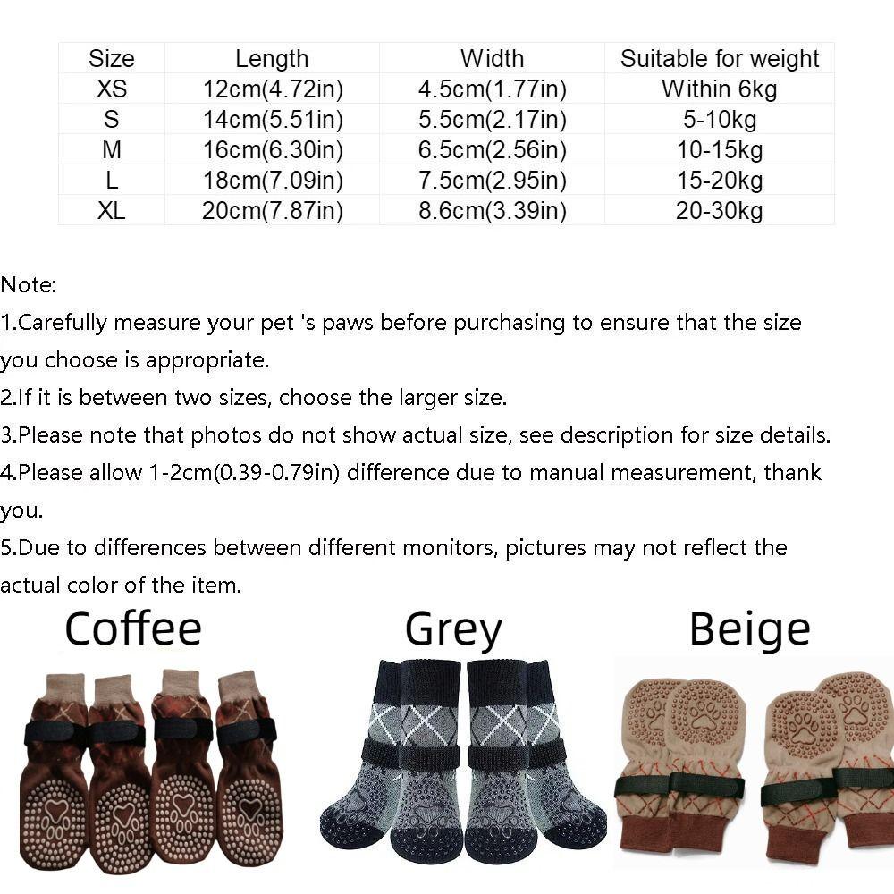 4pcs/set Thickened Anti-Slip Dog Socks Adjustable Breathable Puppy Warm Sock Knitted Comfortable Pet Paw Protector