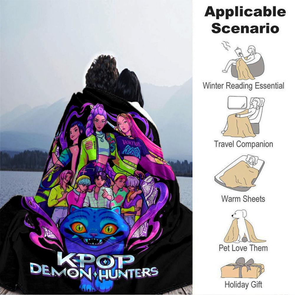 Kpop Demon Hunters Blanket Soft Throw Blanket For Home Bedroom Bed Sofa Travel Office Solid Christmas Blanket
