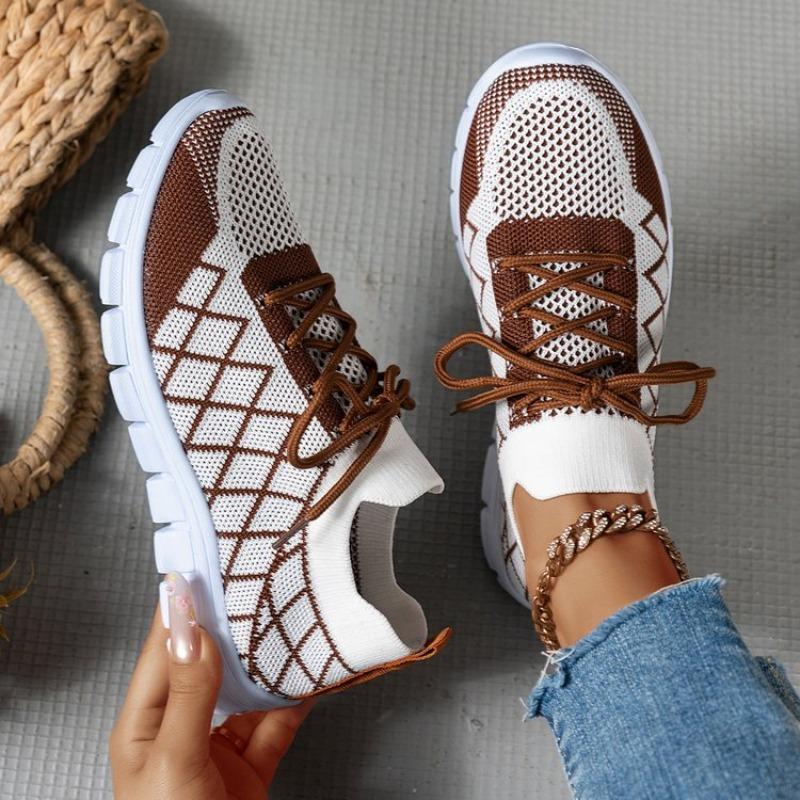 Large size spring new fly-woven breathable lace-up women's flat-bottomed lace-up sports women's shoes