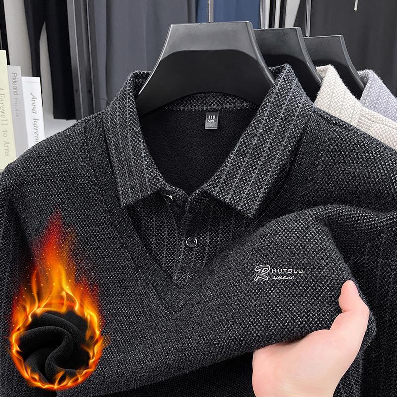 Men's Winter Holiday Two-Piece Plus Velvet Warm Sweater with Shirt Collar