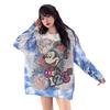 Korean Oversized Cartoon Tie-Dye Sweater for Girls - Autumn Mid-Length Trendy Top