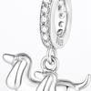 Sterling Silver Dachshund Charm with a Polished Mother and Puppy Design, Rounded Contours, and a Large Loop for DIY Jewelry Projects