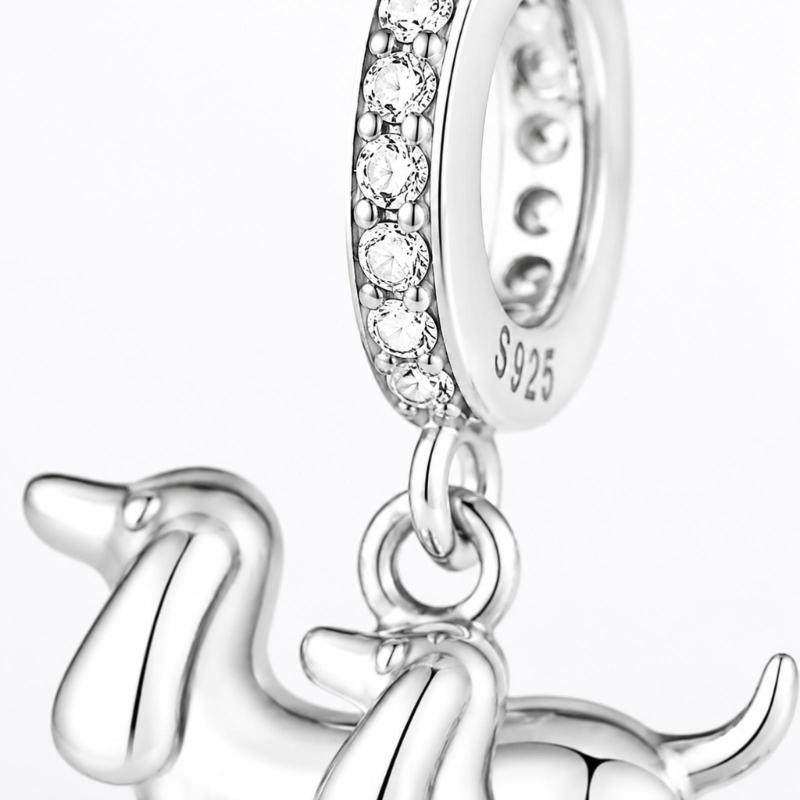 Sterling Silver Dachshund Charm with a Polished Mother and Puppy Design, Rounded Contours, and a Large Loop for DIY Jewelry Projects