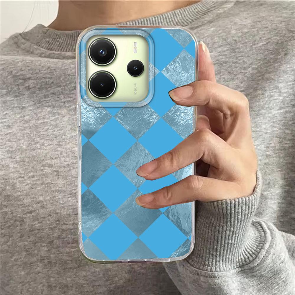 Schwarze karierte Gitter Handyhülle für Xiaomi Redmi Note 14 13 12 11 11S 10 10S 9 Pro 15C 9C 13C 14C A3 A3X 9C A1 15 Hülle