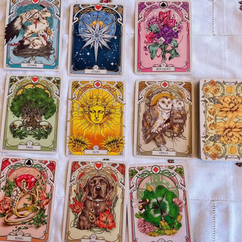 Romantic Lenormand Oracle Cards 37 Pcs Deck 10.2X7.2Cm English Vision Art Nouveau Floral Motifs For Party Board Playing Games Set