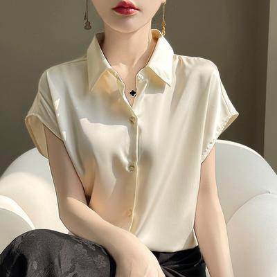 Vasaras sieviešu zīda krekls T-krekls Temperament Tops Īsās piedurknes Topi