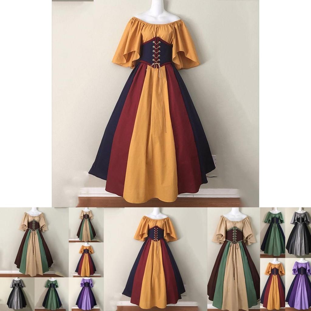 Retro Princess Gown With Puff Sleeves And Tie Waist For Stage Show And Cultural Events