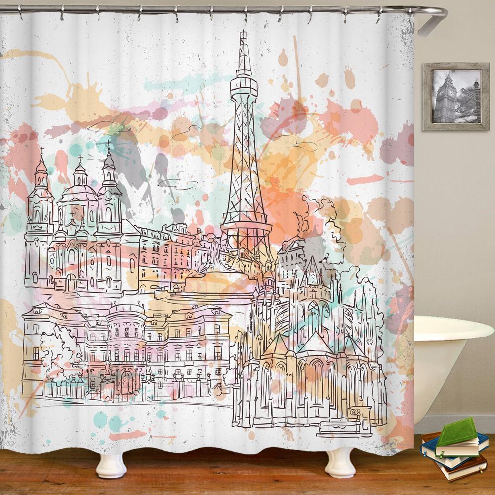 3D Shower Curtains Flowers Paris Tower Waterproof Bathroom Curtain With 12 Hooks Home Decoration Washable Polyester Bath Screen
