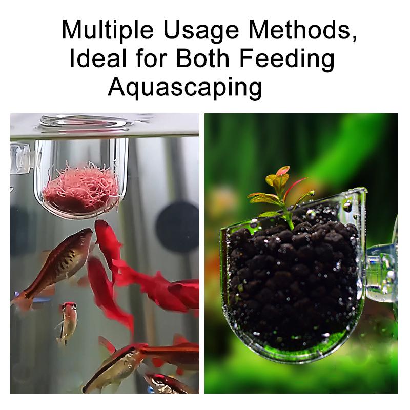 Aquarium Decoration Plant Cup Pot Acrylic Fish Tank Aquatic Plant Grow With Suction Holder Bloodworm Feeder Feeding Cup Accesory