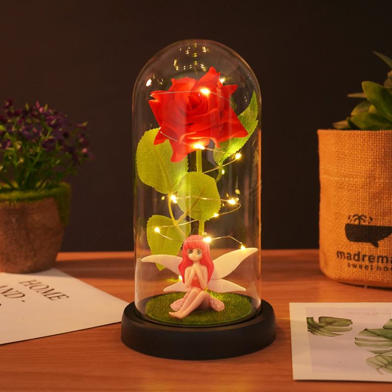 Flower Fairy Rose Ornament Creative Valentine's Day Gift Glass Cover Night Light Christmas
