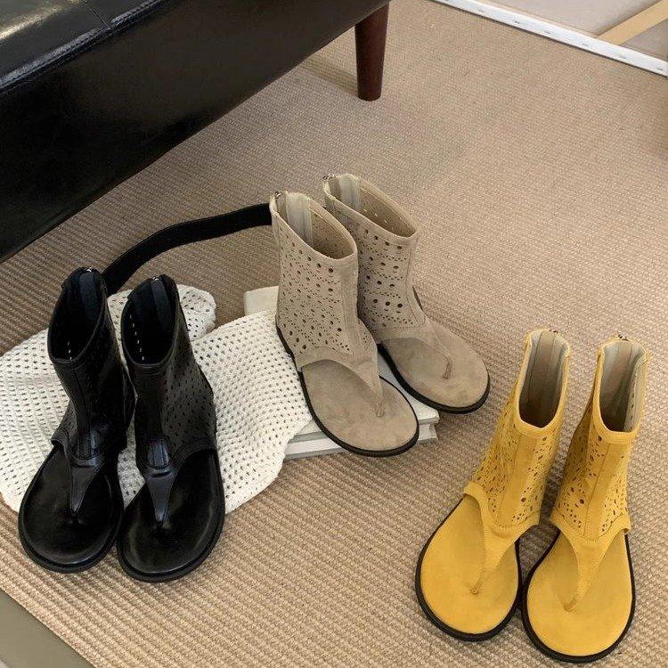 2025 Summer New Korean Version of Personalized Toe Sandals Women's Hollowed-out Versatile Toe Cool Boots Fashion Short Boots