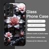 Vintage Floral Stylish Lotus Flower Pattern Tempered Glass Phone Case for Samsung Galaxy A56 A55 A54 A53 A52 A36 A14 A15 Covers