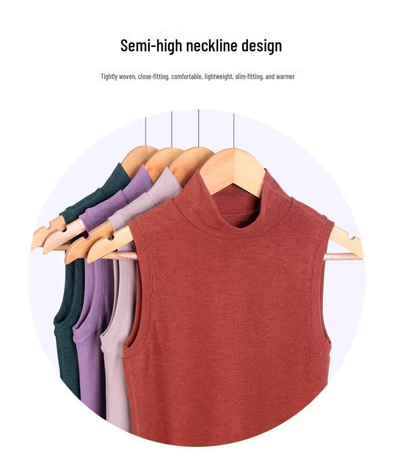 Women's Velvet Sleeveless Warm Vest - Brushed, Thick, Semi-High Collar, Slim Fit for Autumn/Winter