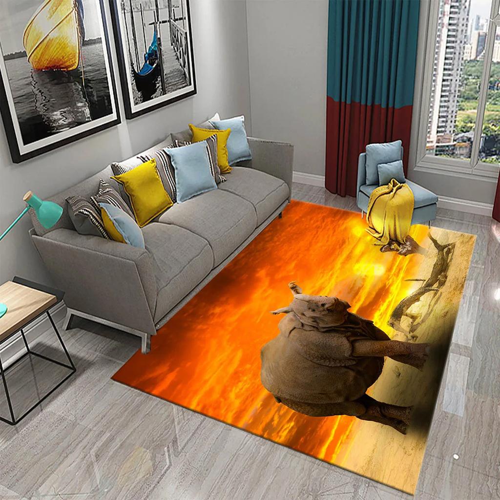 3D Rhino Carpet for Bedroom Living Room Decoration Area Mats Outdoor Rug Play Mats Kitchen Bathroom Door Entrance Non-slip Rugs