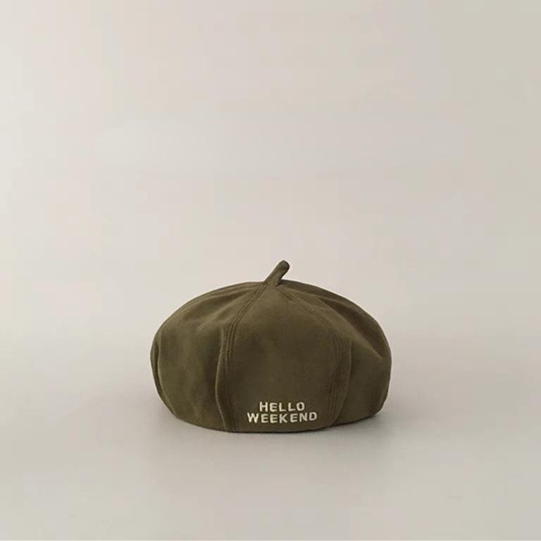 

Осень-зима мода детские береты для мальчиков и девочек хлопковые шляпы с буквенным узором от солнца винтажные детские шапки 56-58cm армия зеленый