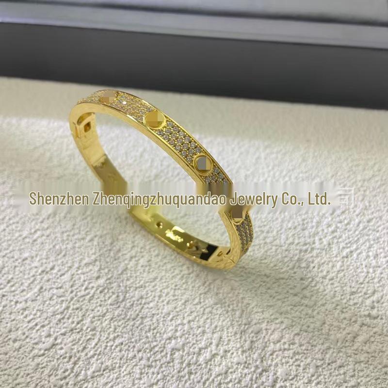 High-Version Star Kaka Diamond Buckle Bangle: Three-Row Wide CNC-Carved Fashion Bracelet