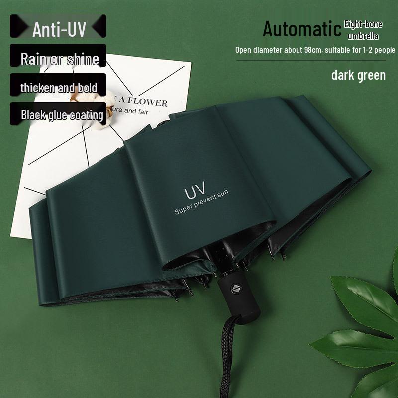 Zakázkový UV černý lepicí deštník proti slunci a dešti – Dámský třídílný design s potiskem loga.