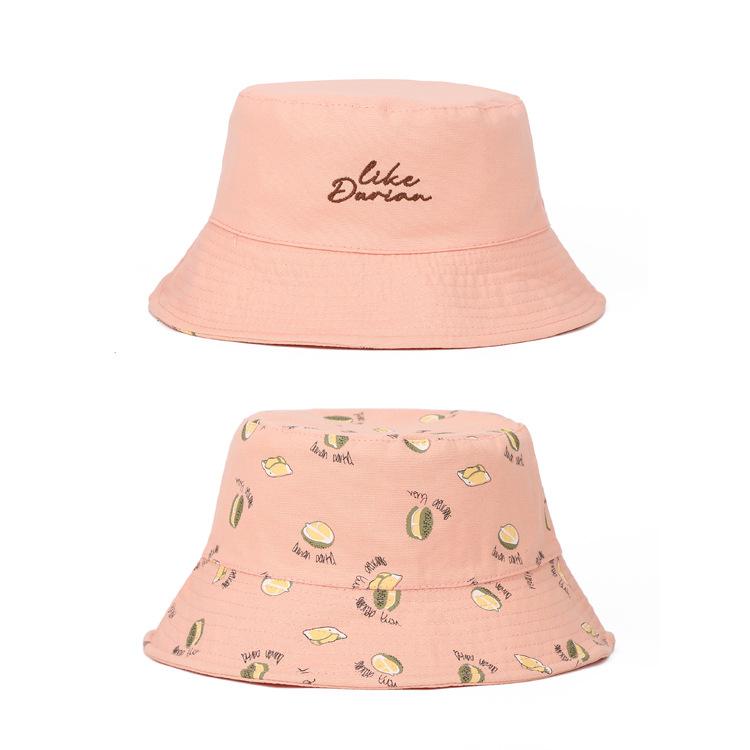 Durian Print Bucket Hat for Women Double-Sided Korean Style Spring Summer Sunshade Cute Sun Cap Foldable New