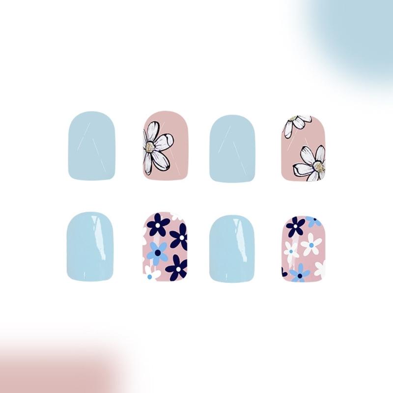 Square Press On Nail Flower Fake Nail Glues On Nail Artificial Acrylic Nail 12 Size 48pcs Stick On Nail for Women Girls