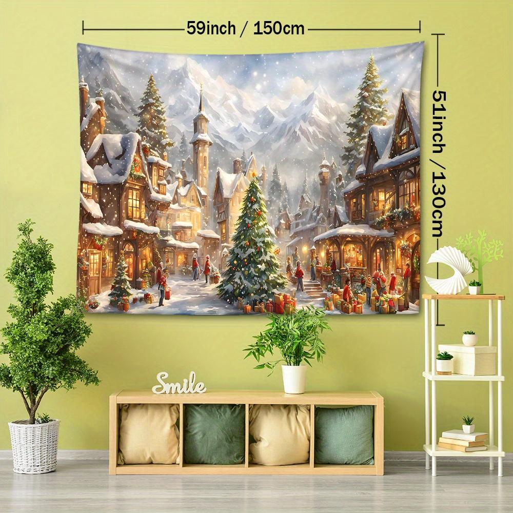 Christmas Town Tapestry Wall Hanging - Festive Tree and Holiday Decor, Durable Polyester, Multiple Sizes Available
