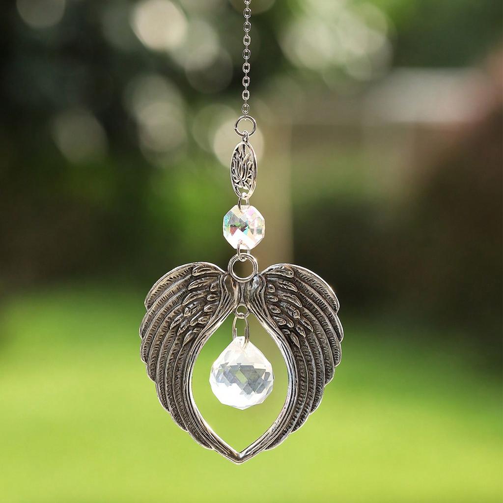 1pc Crystal Alloy Hanging Decorations Gifts Angel Wings Crystal Hanging Decorations Home Gardening Decorative Prism Wind Chimes