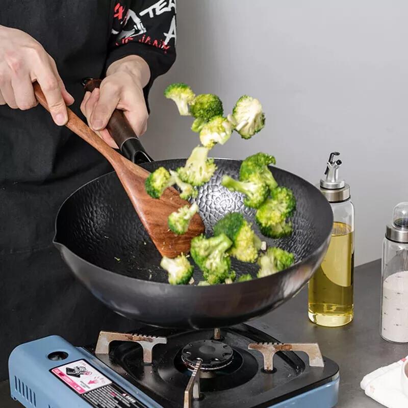 32CM Household Pure Iron Wok Non Coated Cast Iron Pan for Gas Induction Cookers~