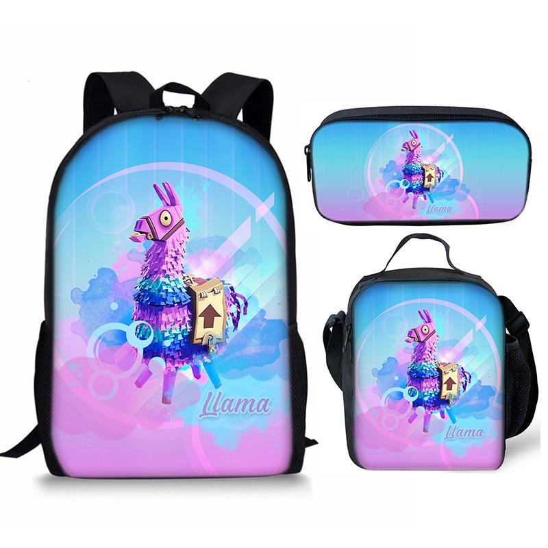 3 pièces Sac à dos d'activité Fortnite Anime Dessin animé Cartable Grande capacité Étudiant Sacs d'école Trousse à crayons Mignon et Charmant Sac à lunch Date de naissance Cadeau