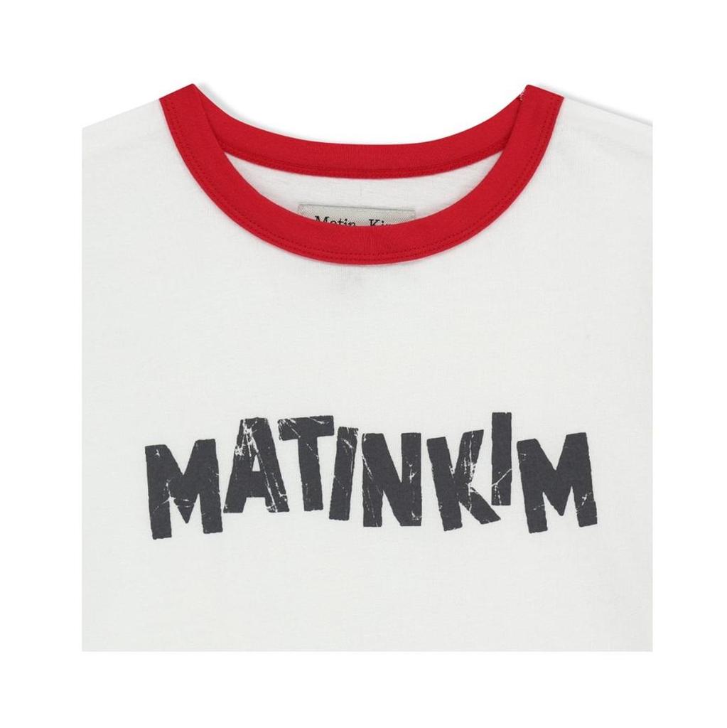 Matin Kim MATIN LOGO RINGER CROP TOP - Cream / White / Navy Aesthetic