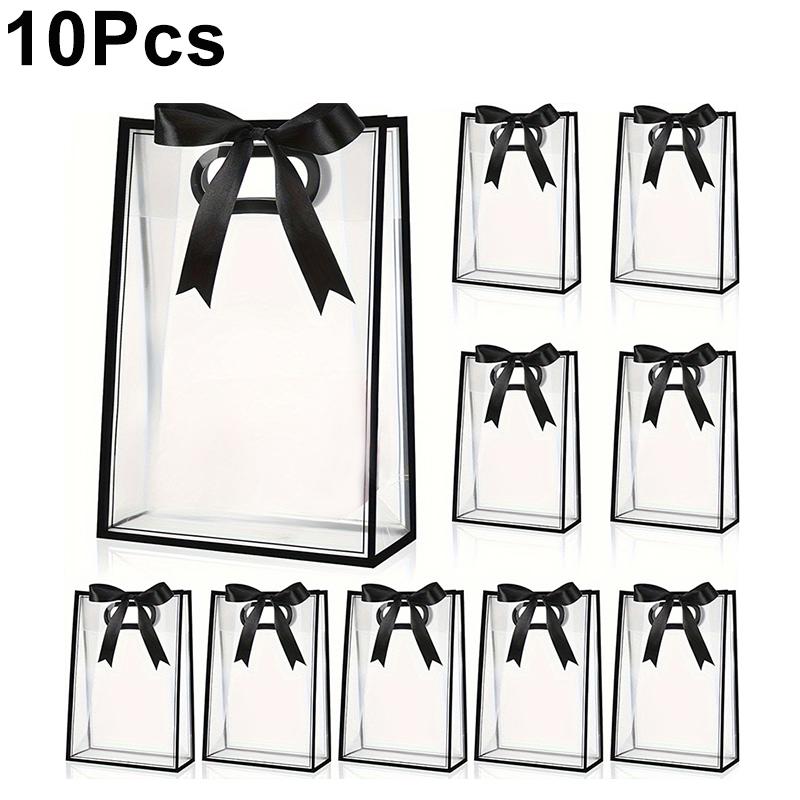 

10 шт. Подарочный пакет с лентой, пакет с черной каймой, прозрачная сумка-тоут с ручкой, 18x8x26 см 10pcs