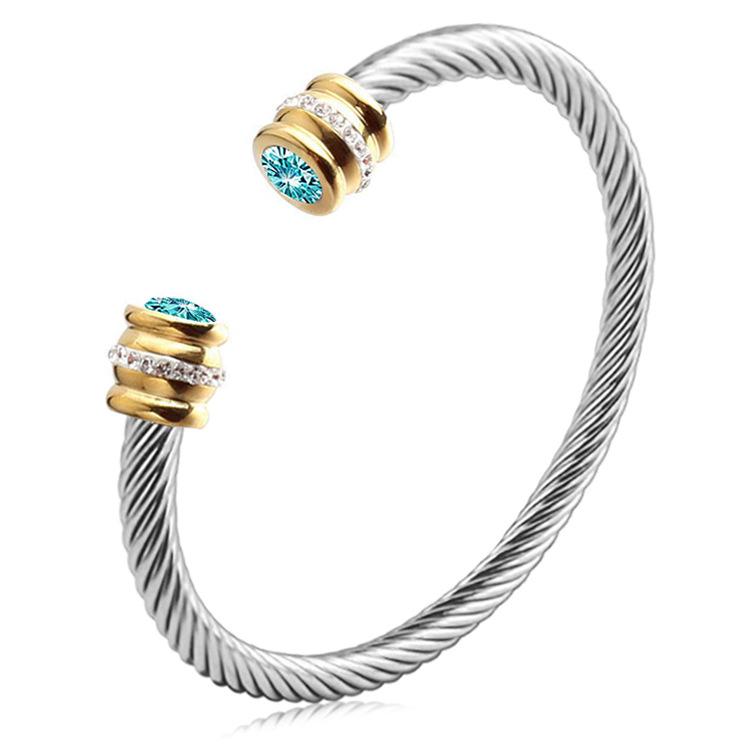 

1 шт. Браслет-кабель из нержавеющей стали с 12 камнями по месяцам рождения и цирконием, подходит для женщин December серебряный