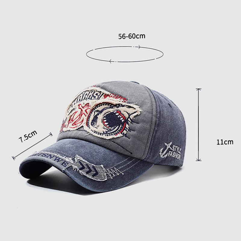 Retro Shark Embroidered Baseball Cap Cotton Solid Color Men Women Unisex Animal Cartoon Streetwear Hip Hop Urban Street Style Sun Hat Outdoor Sport