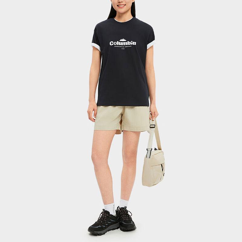 Columbia Letter Print Round Neck Sports Short Sleeve T-Shirt Unisex Tops Black XE8549-016