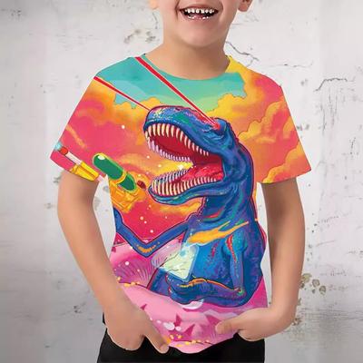 Jungen T-Shirt 3D-Druck mit Tyrannosaurus Rex Modetrend-Druck Kurzarm Rundhals Sommer Schnelltrocknende T-Shirts Jungen