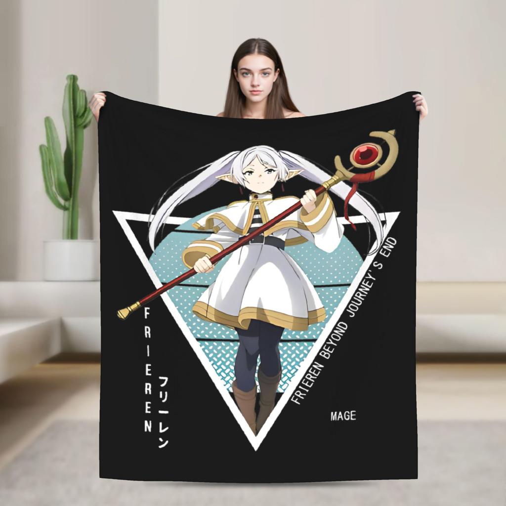 Frieren Beyond Journey's End Blankets Flannel Print Full Character Multi-function Lightweight Throw Blankets Bedspreads Quilt