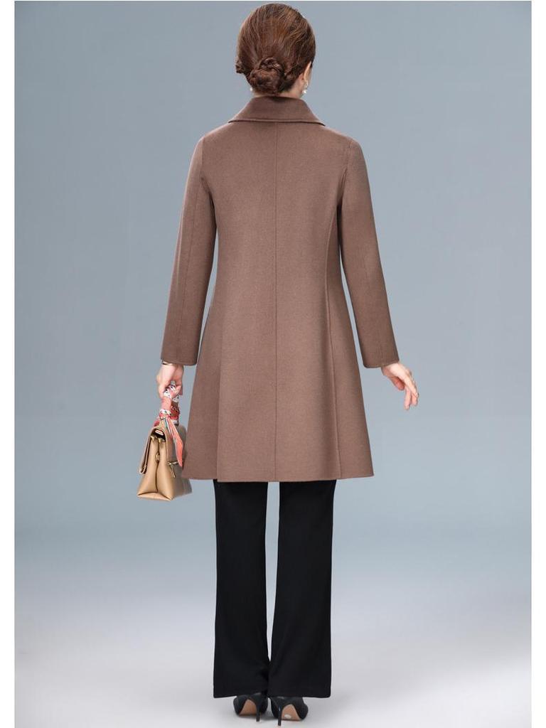 Mid-Length Double-Faced Cashmere Coat for Middle-Aged and Elderly Women - Autumn/Winter High-End Slim Wool Jacket