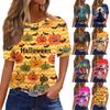 Women's Fashionable Casual Short Sleeve Halloween Print Round Neck Pullover Top