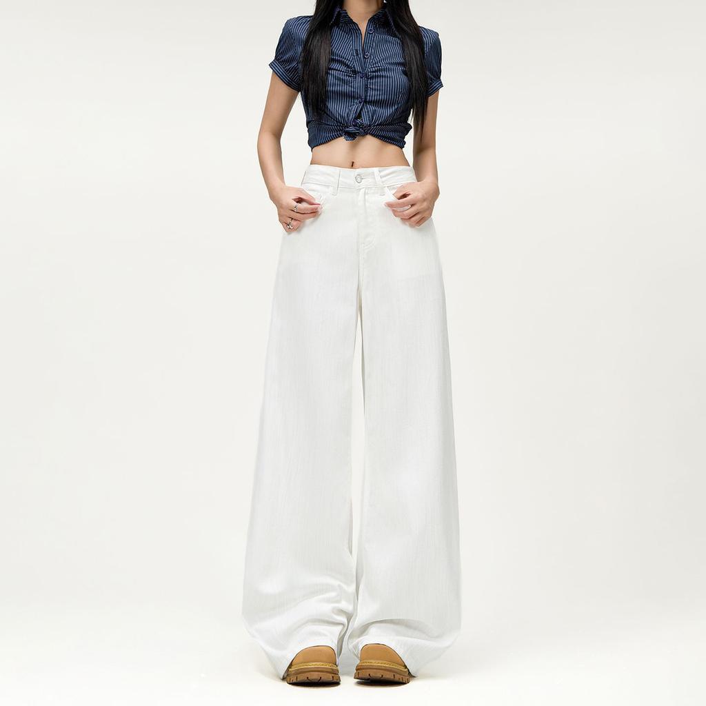 Spring Summer Lyocell Tencel Cotton Thin Drape Relaxed Pocket Floor Wide Leg Denim Pants For Ladies Casual Pants Oversize Denim Trousers