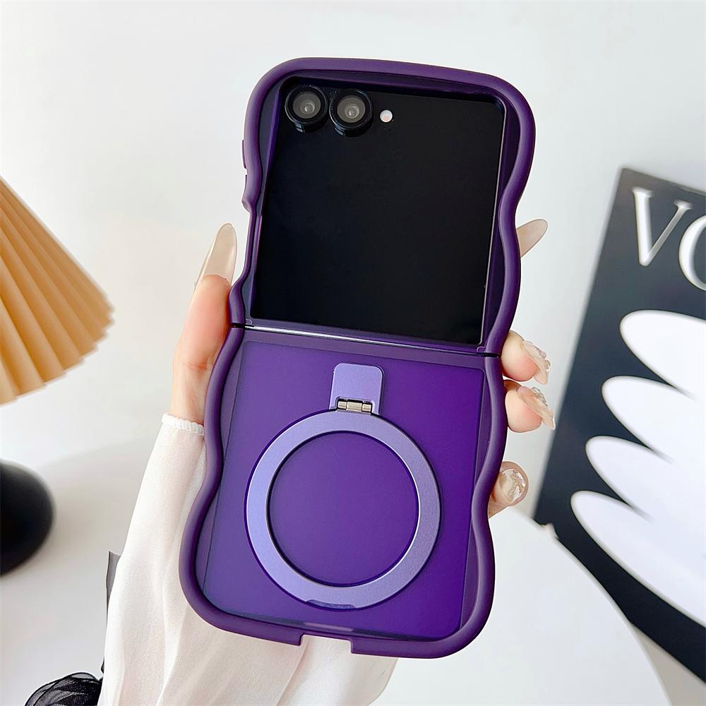 

Curly Wave Magnetic Matte Solid Phone Case for Samsung Z Flip 7 6 5 4 3 for Magsafe Bracket Stand Holder Shockproof Bumper Cover Galaxy Z Flip3 5G