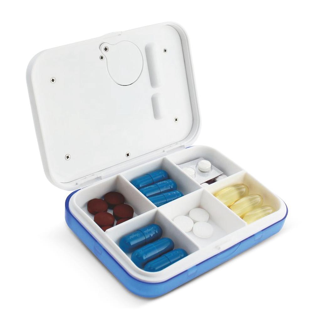 Tragbare Mini-Pillenbox mit Zeiterinnerungen 6 Fächer Pillen-Organizer Elektronische Erinnerungs-Pillenbox mit Timer Fünf Gruppen