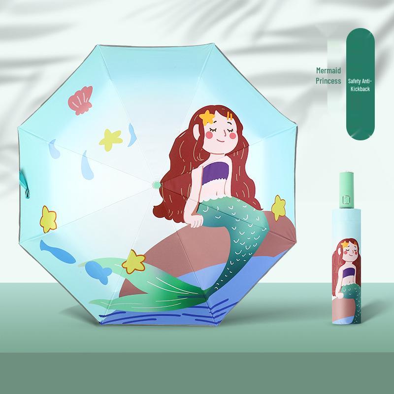 Children's Cute Print Auto Safety Anti-Rebound UV Protection Folding Parasol