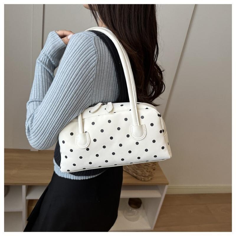 Simple Polka Dot Casual Shoulder Handbag Bowling Commuter Underarm Tote Bag