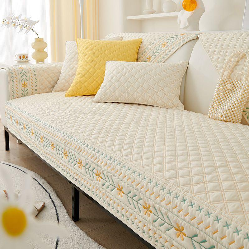 

Simple Solid Sofa Cushion Four Seasons Cotton Fabric Non-Slip Cotton Cushion Universal Modern Sofa Cover Back Towel Qinlan-Mibai 70 * 70cm