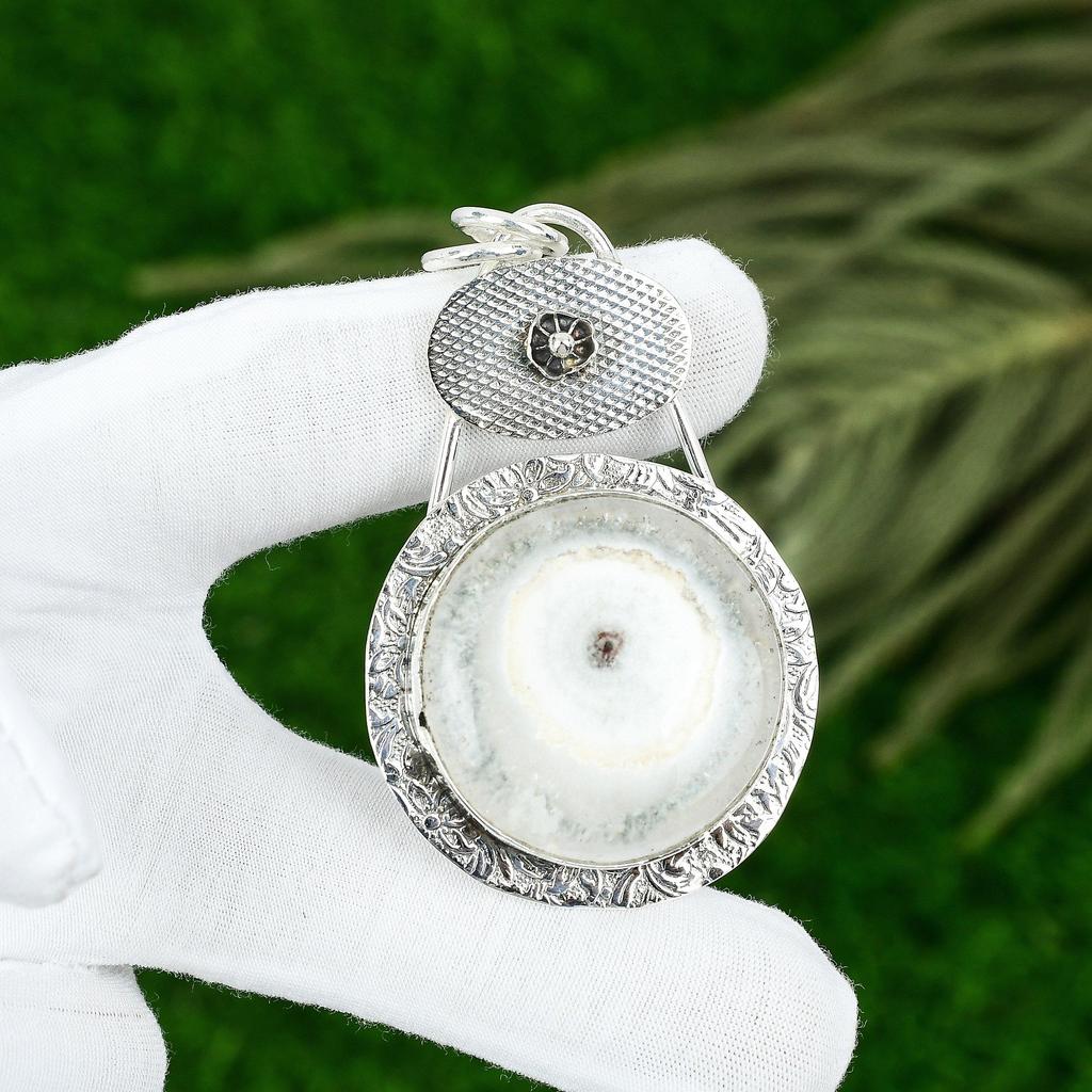 Mothers Day Deal 925 Silver White Solar Quartz Stone Trendy Wife Pendant Jewelry