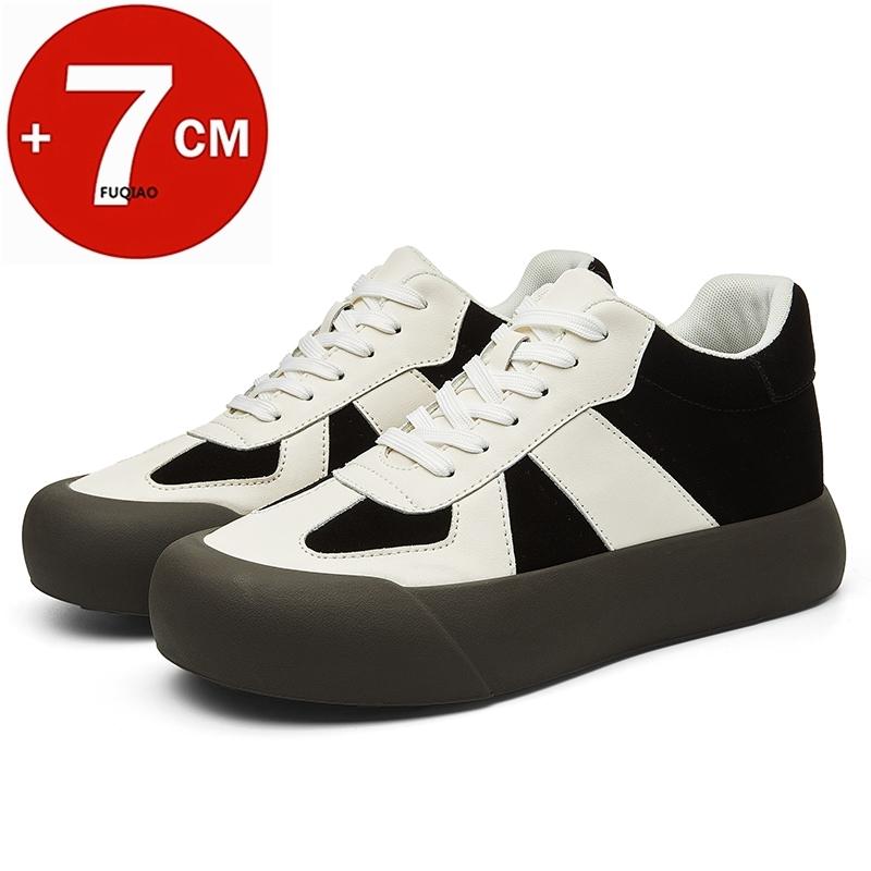 

Fashion Man Cow Leather Sneakers Fashion Elevator Shoes Height Increase Insoles 7CM Leather Shoes for Men Casual Tall Lift Sports 38