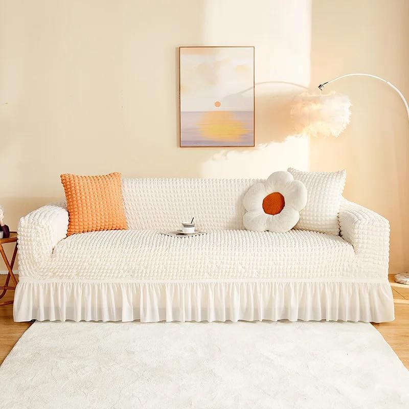 Koc Seersucker Pokrowiec na Sofę Do Salonu Elastyczny Pokrowiec na Sofę Do Domu Pokrowiec na Fotel 1/2/3/4 Miejscowy Narożny Pokrowiec na Kanapę