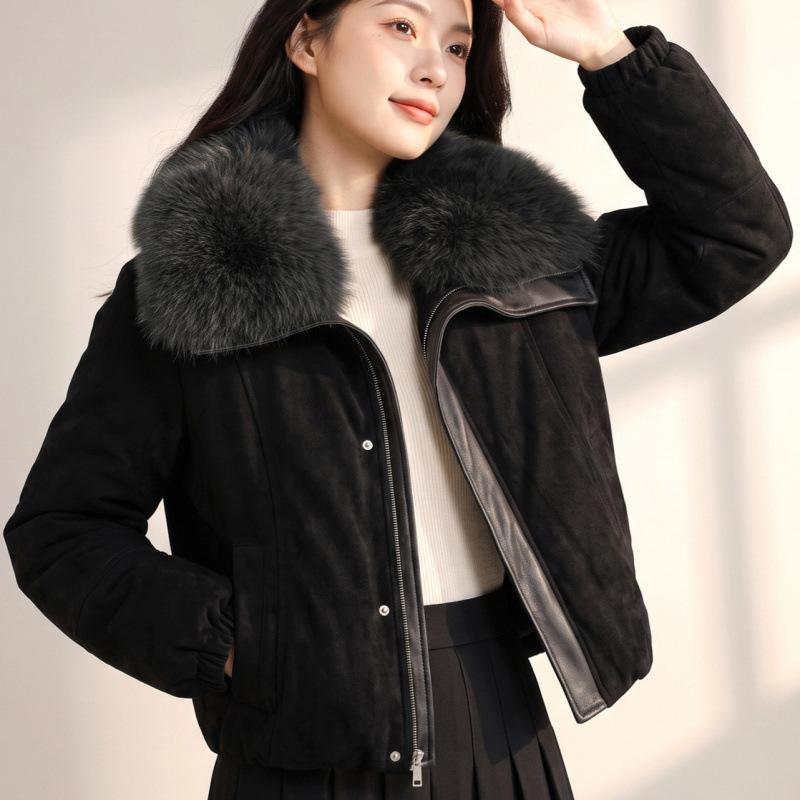 Winter new temperament loose down cotton-padded clothes women's thickened warm cotton-padded clothes sweater collar imitation leather cotton-p