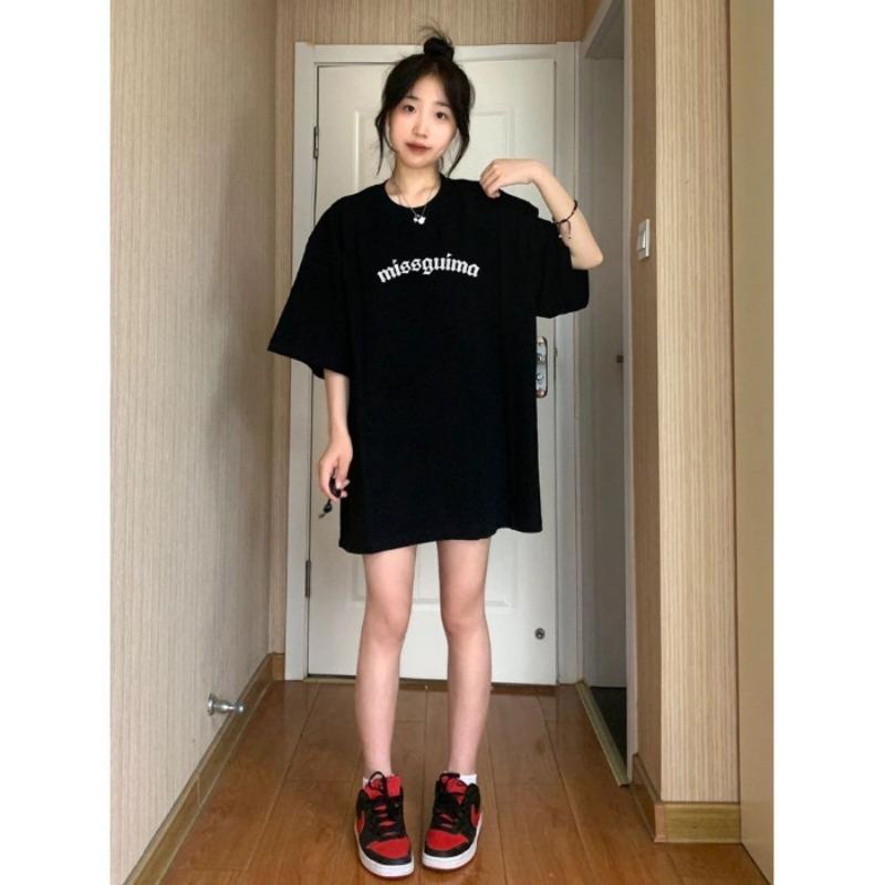 

Футболка с короткими рукавами, свободное летнее платье для женщин 2XL чёрный