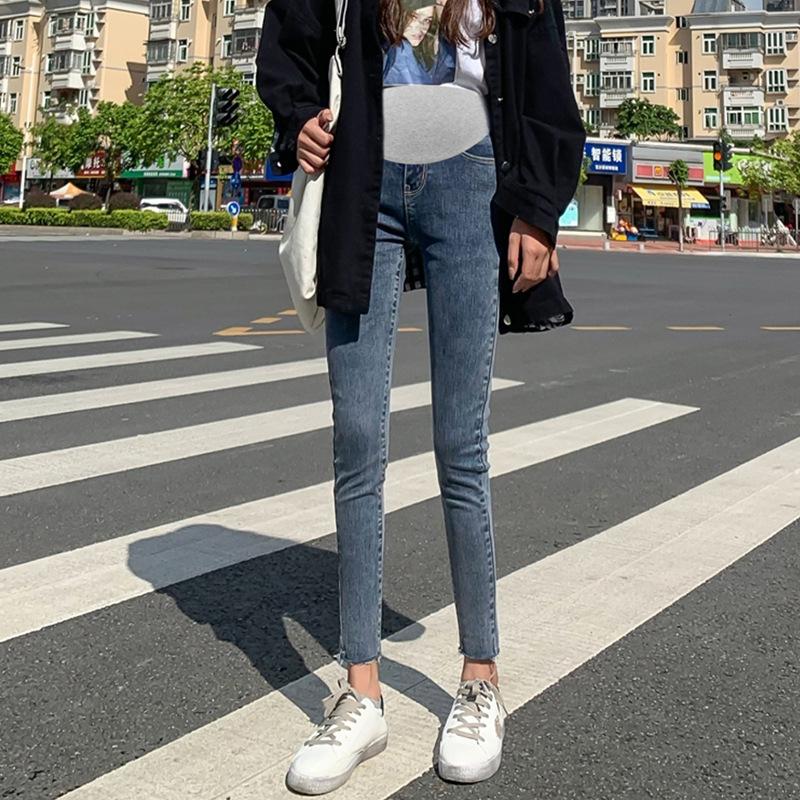 #Pregnant women's fleece jeans, winter fleece warm pipe pants, small pants, pencil pants, thin belly support pants